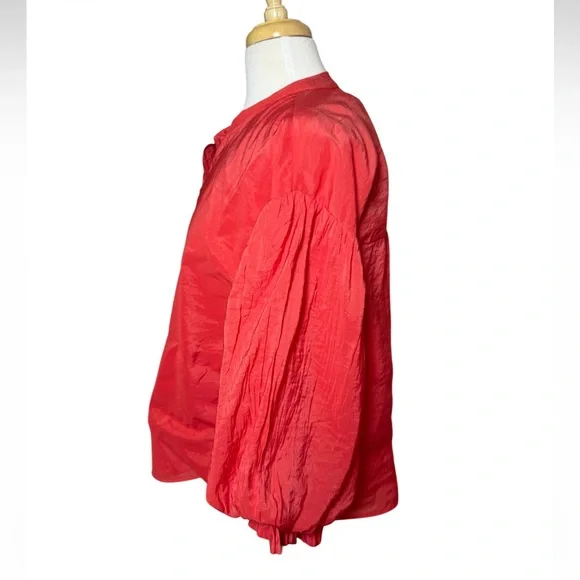 Fate Far From Over Puff Sleeve Red Button-Up Blouse-Size Medium - Picture 3 of 8